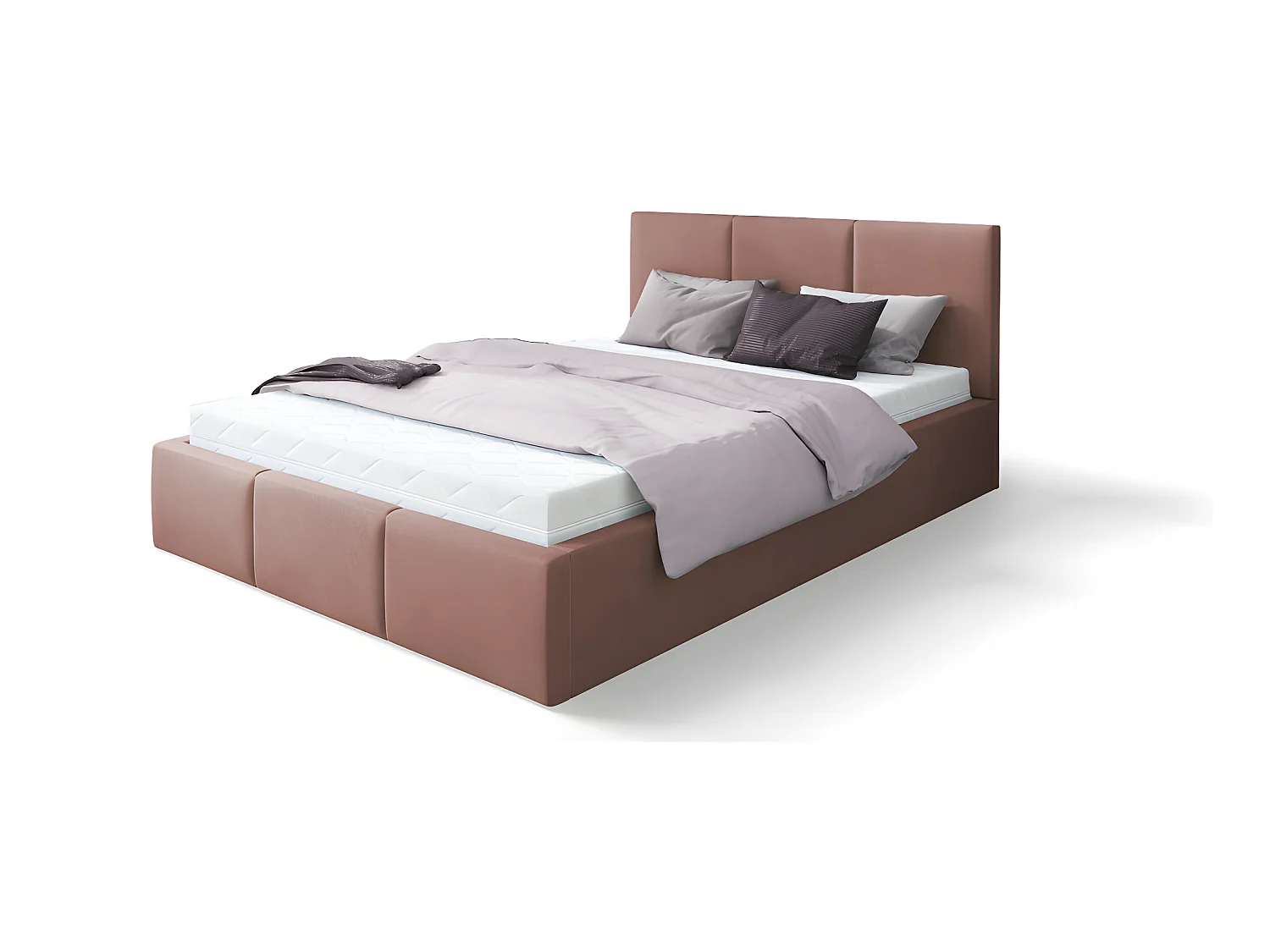 Lit Double Tesia 160x200 + coffre - Sommier inclus Rose misty