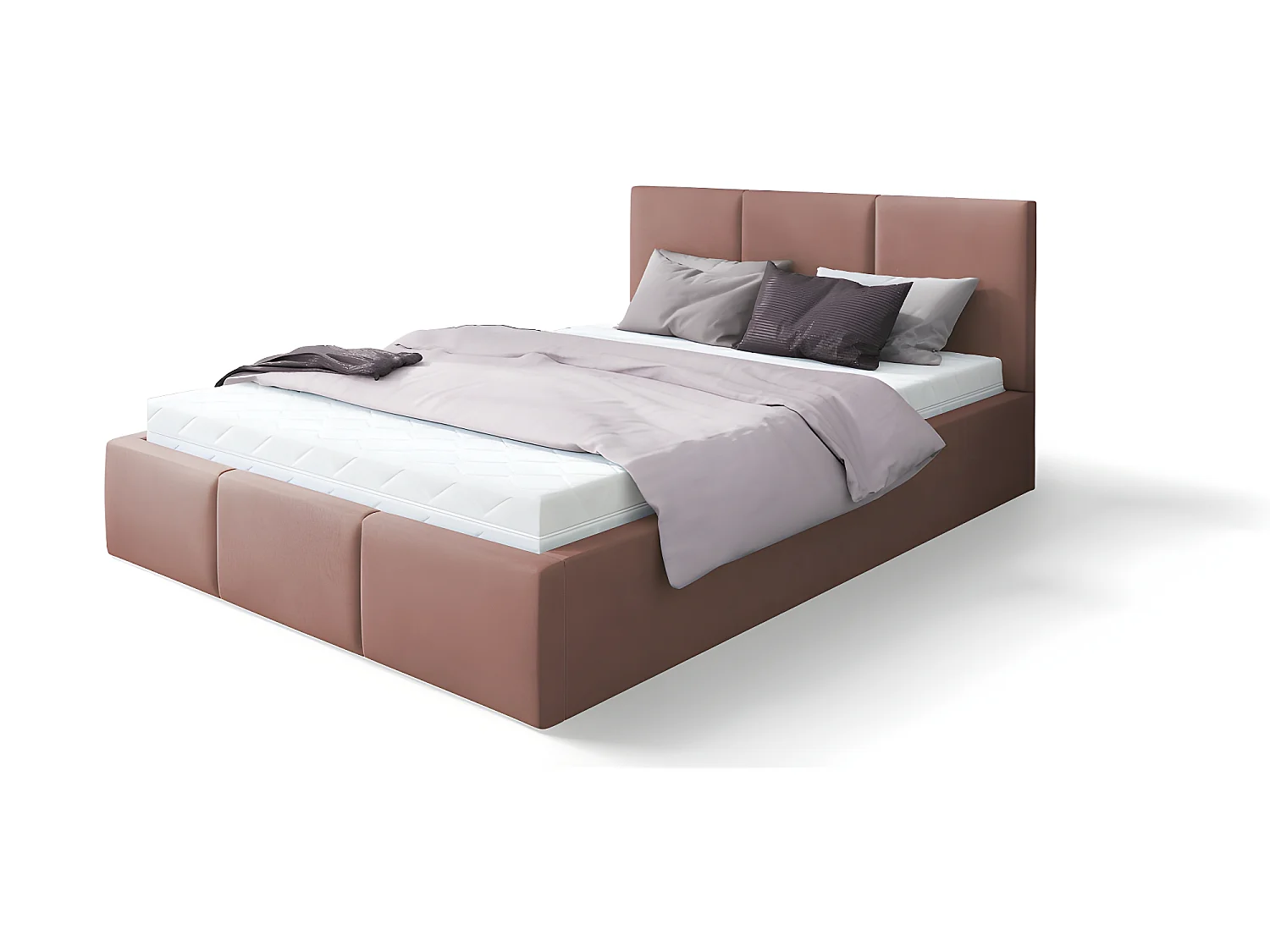Lit Double Tesia 160x200 + coffre - Sommier inclus Rose misty