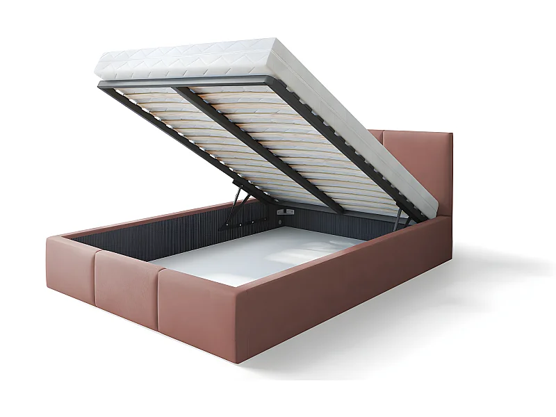 Lit Double Tesia 160x200 + coffre - Sommier inclus Rose misty