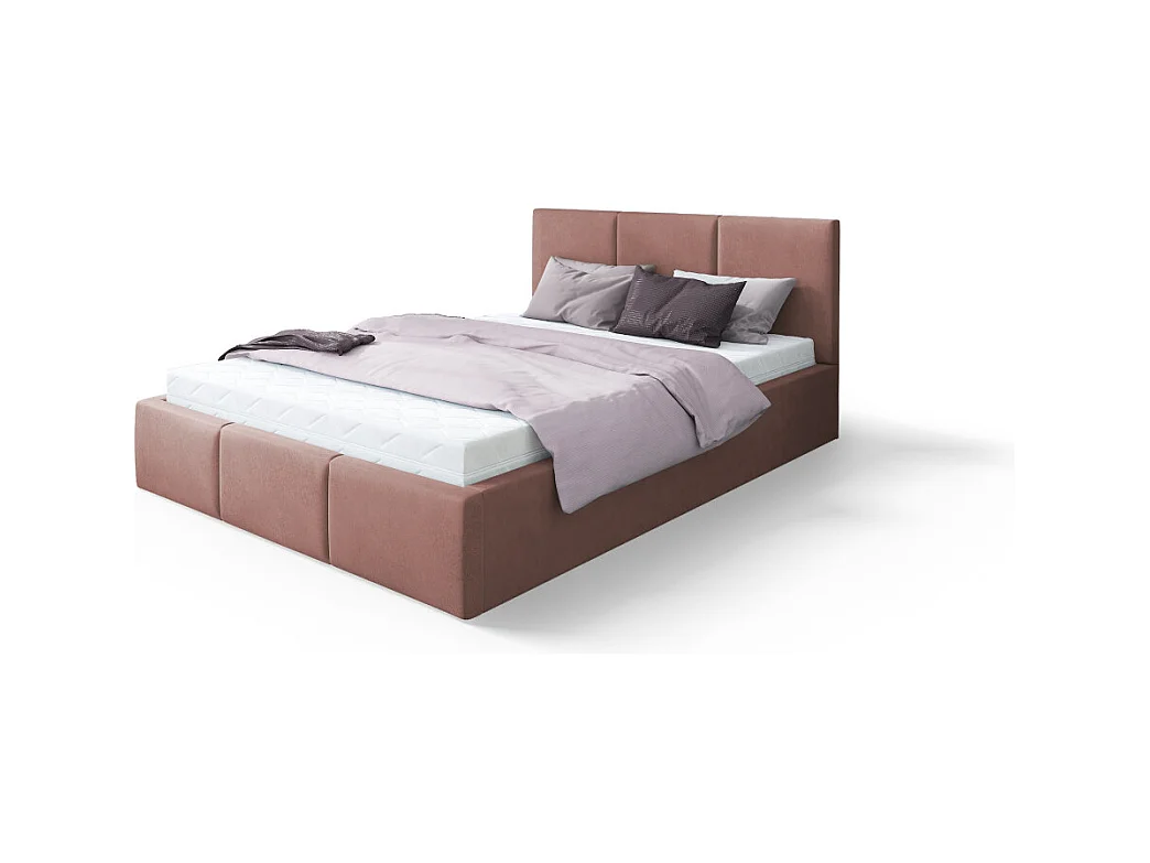 Lit Double Tesia 140x190 + Coffre - Sommier inclus Rose misty