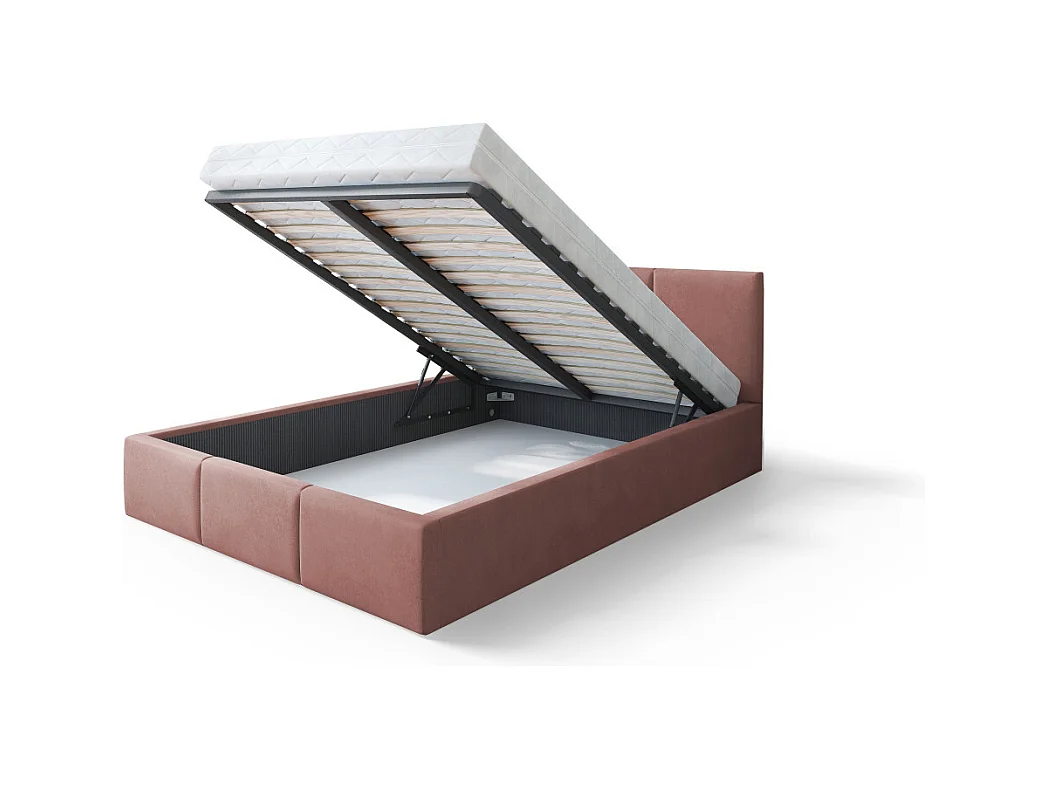 Lit Double Tesia 140x190 + Coffre - Sommier inclus Rose misty