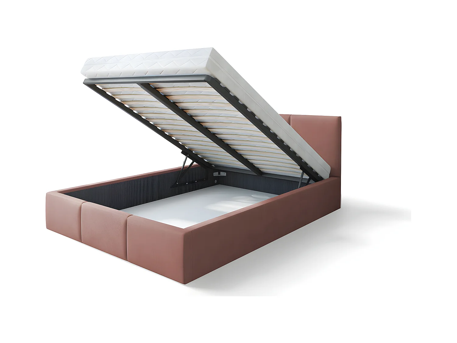 Lit Double Tesia 140x190 + Coffre - Sommier inclus Rose misty