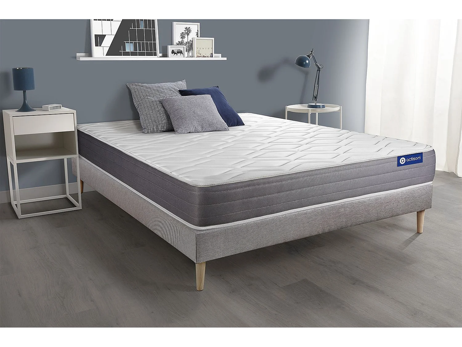 Ensemble matelas ACTIFLEX DREAM Ressorts ensachés et mémoire de forme 80x190 cm 5zones de confort + sommier KIT gris
