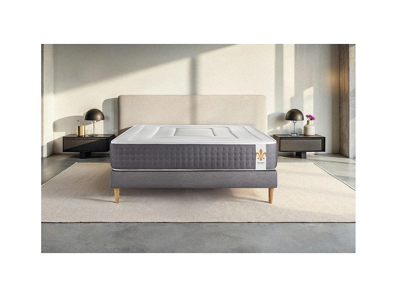 Pack Vingt-Six 200 x 200 cm sommier Kit Gris