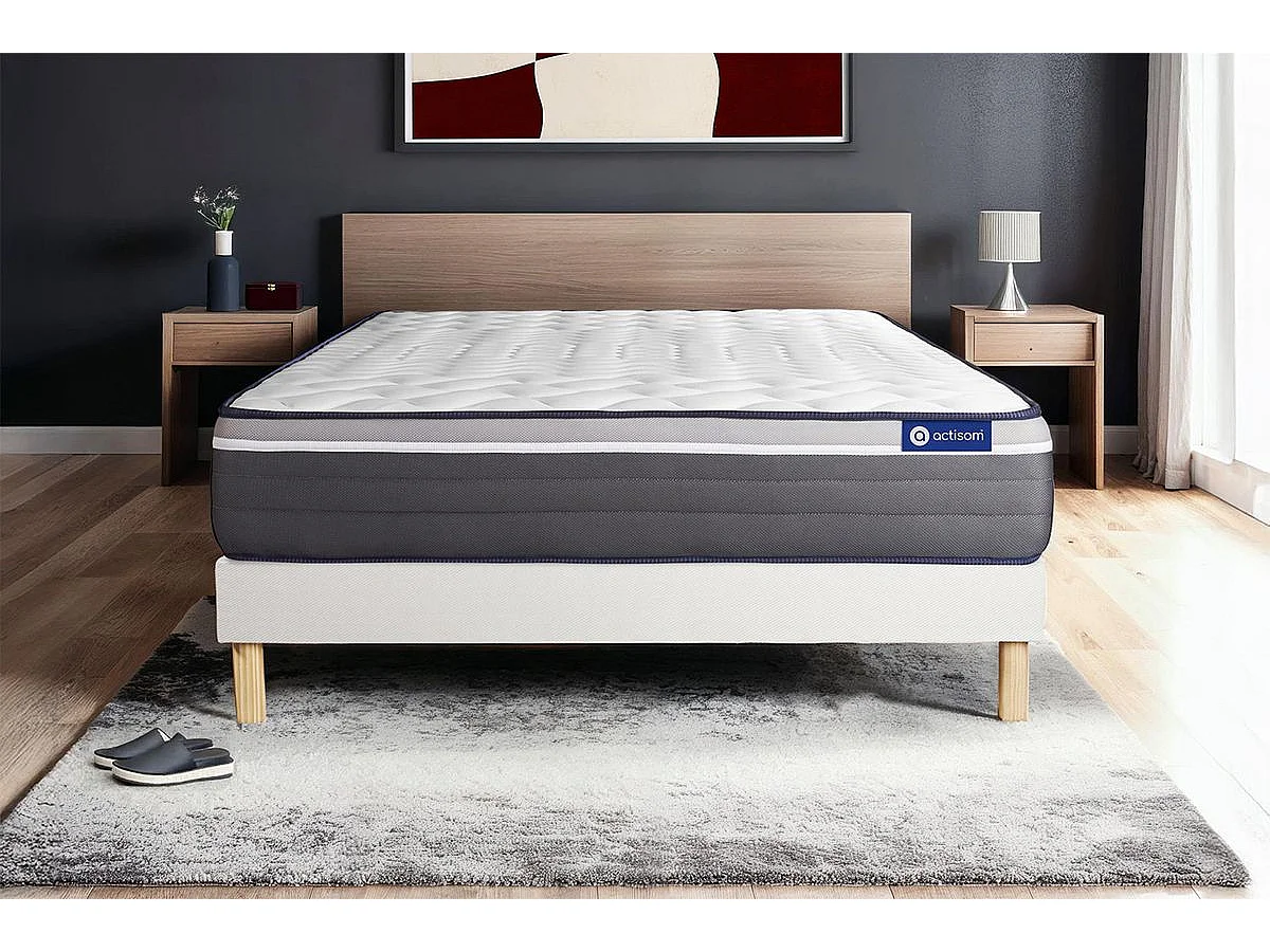 Ensemble matelas ACTILATEX PLUS 80x190 Latex+Mémoire de forme Maxi épaisseur 7zones de confort + sommier KIT blanc