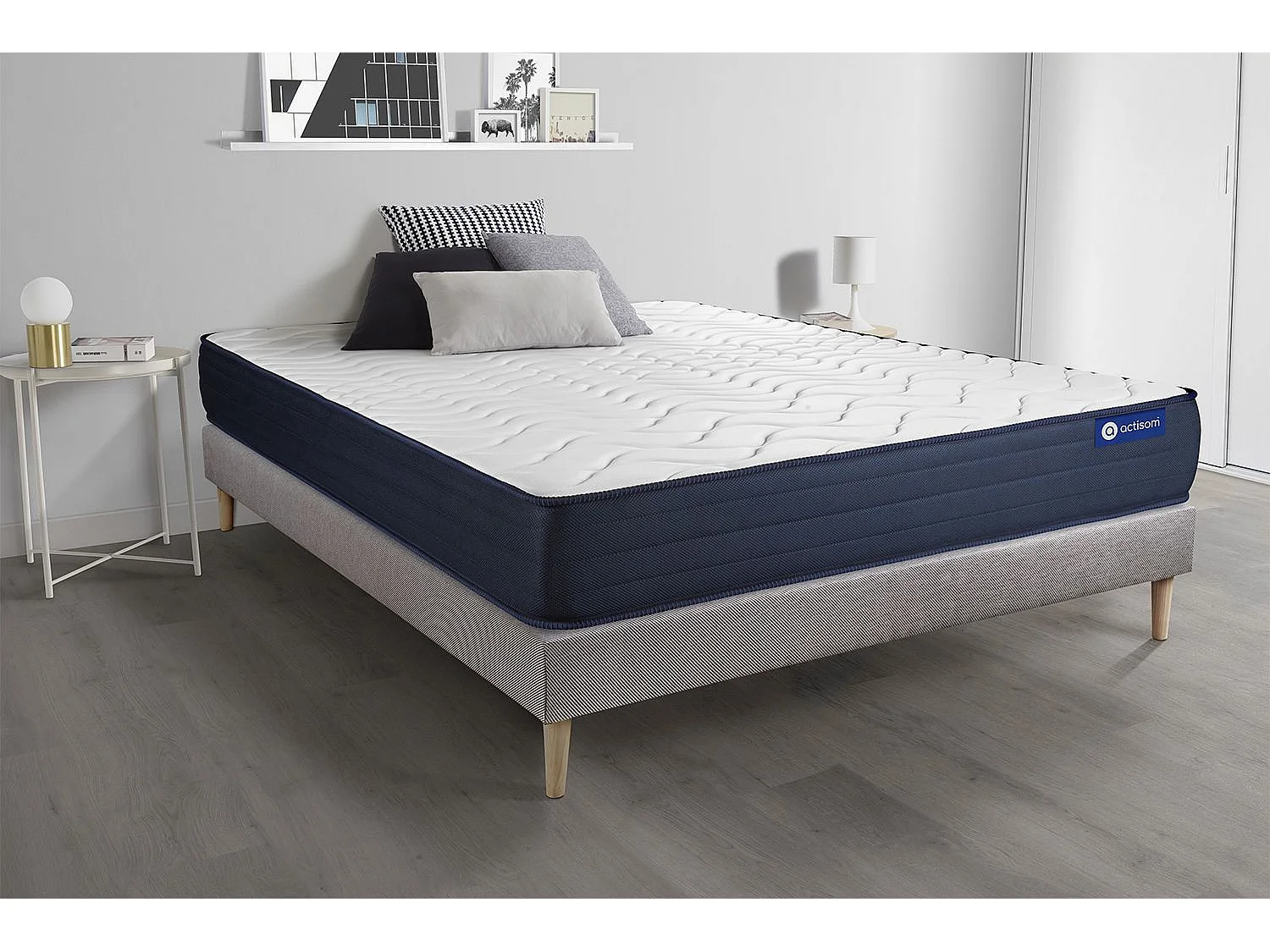 Ensemble matelas ACTILATEX LIFE 80x200 Latex et Mémoire de forme 5zones de confort + sommier KIT gris