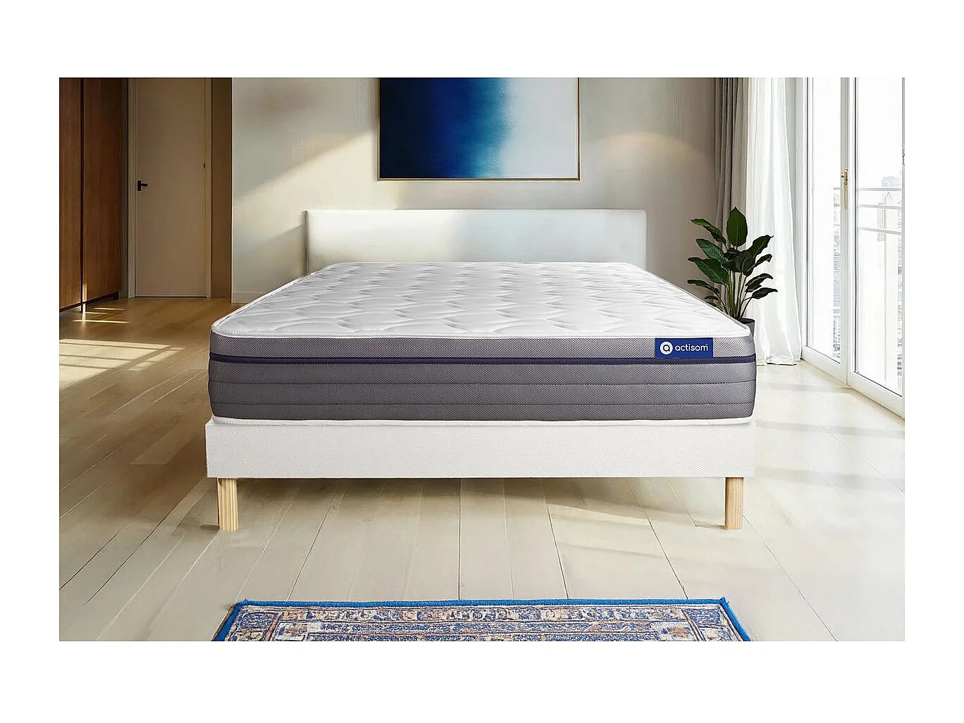 Ensemble matelas Latex+Mémoire de forme ACTILATEX ZEN 120x200 Maxi épaisseur 7zones de confort + sommier KIT blanc