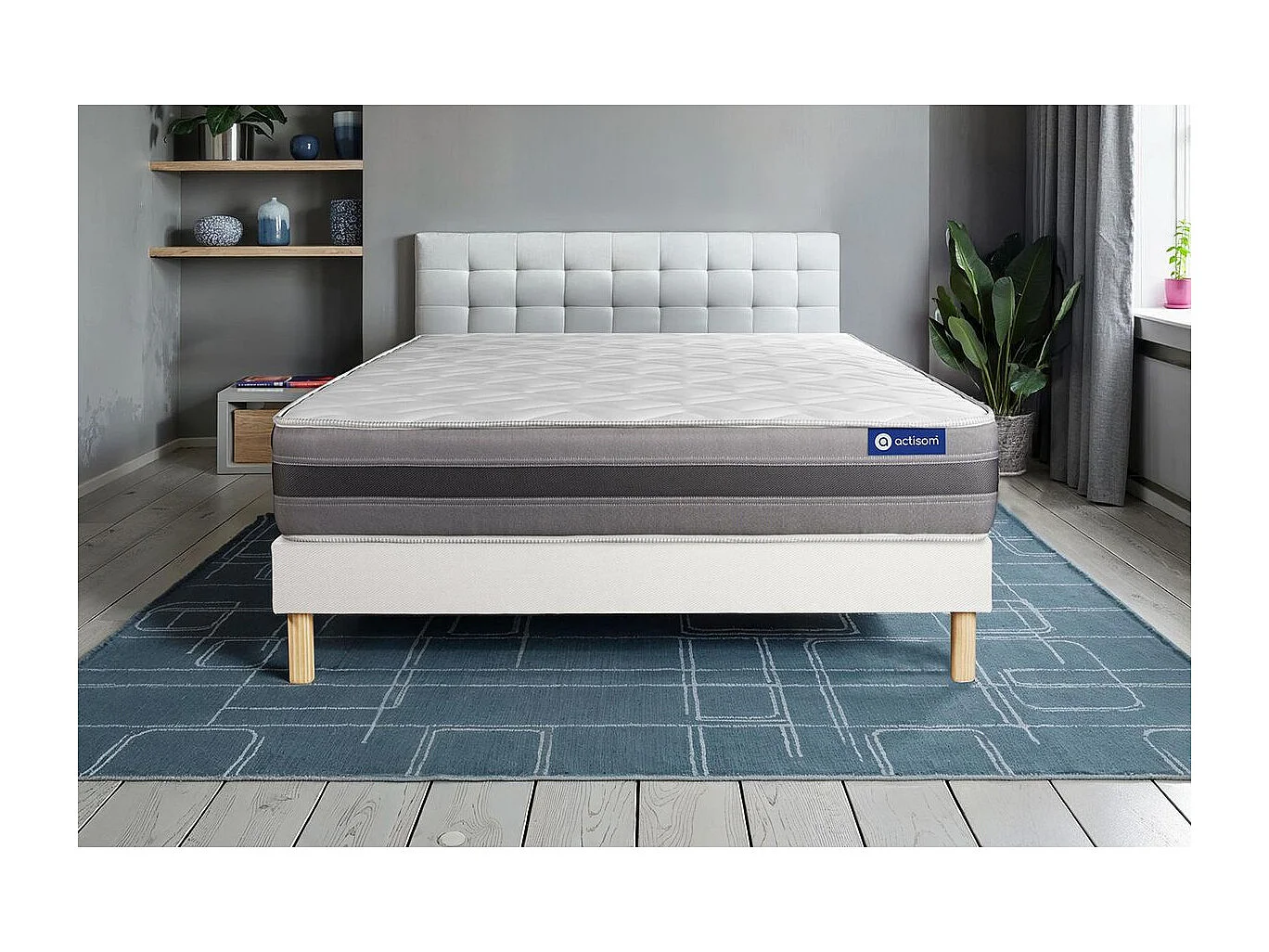 Ensemble matelas ACTILATEX RELAX Latex et mémoire de forme 120x190 cm Maxi épaisseur 5zones de confort + sommier KIT blanc