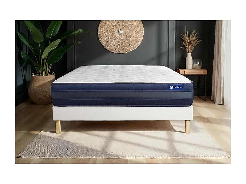 Ensemble matelas ACTIFLEX TECH 120x190 Mémoire de forme Maxi épaisseur 5zones de confort + sommier KIT blanc