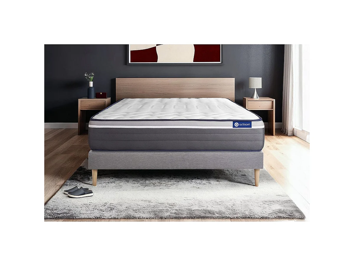Ensemble matelas ACTILATEX PLUS 80x190 Latex+Mémoire de forme Maxi épaisseur 7zones de confort + sommier KIT gris