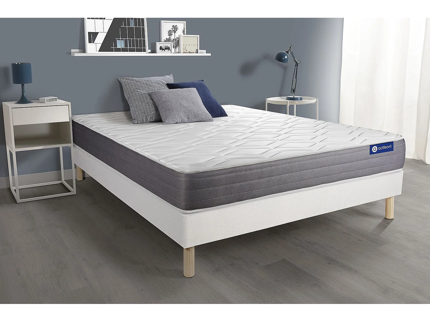 Ensemble matelas ACTIFLEX DREAM Ressorts ensachés et mémoire de forme 80x190 cm 5zones de confort + sommier KIT blanc