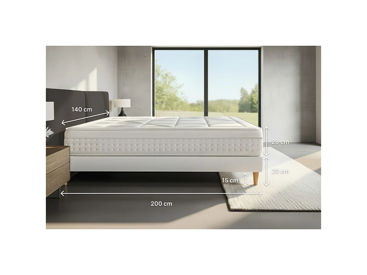 Pack Vingt-Huit 140 x 200 cm sommier Kit Gris