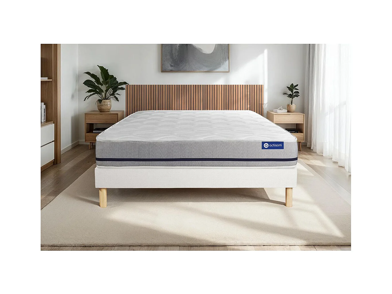 Conjunto de Estrado Branco + Colchão ACTISOM Actimemo Soft (120x190 cm - Espuma Viscoelástica- Altura: 20 cm)