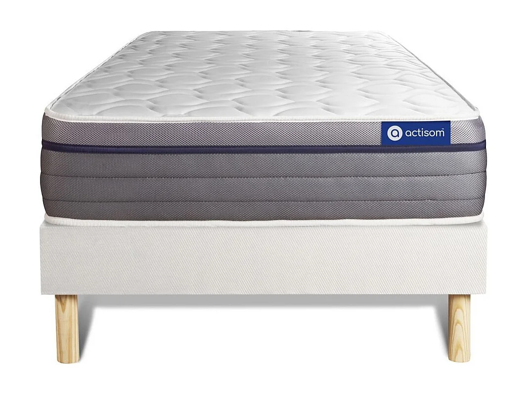 Ensemble matelas Ressorts ensachés+Mémoire de forme ACTIFLEX ZEN 80x200 Maxi épaisseur 7zones de confort + sommier KIT blanc