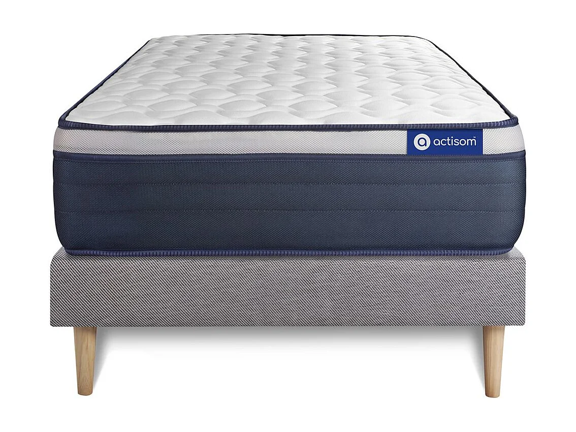 Ensemble matelas Ressorts ensachés+Mémoire de forme ACTIFLEX MAX 80x200 cm Maxi épaisseur 7zones confort + sommier KIT gris