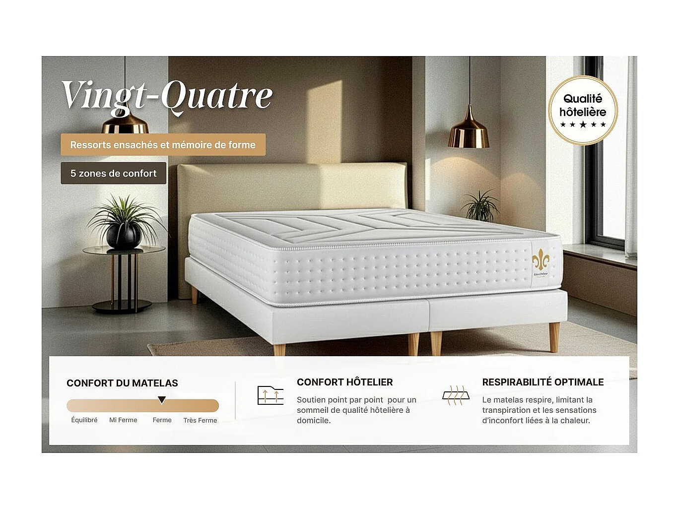 Ensemble Le Vingt-Quatre 90 x 190 cm sommier Gris