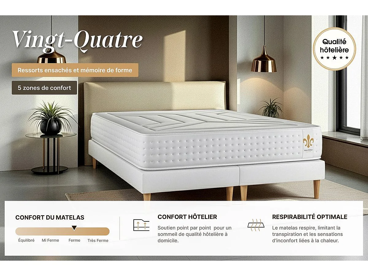 Ensemble Le Vingt-Quatre 90 x 190 cm sommier Gris