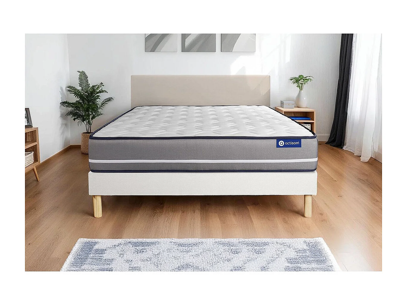 Ensemble matelas à mémoire ACTIMEMO PUR 80x200cm 3zones de confort + sommier KIT blanc