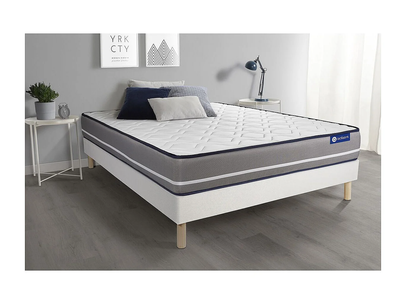 Ensemble matelas à mémoire ACTIMEMO PUR 80x200cm 3zones de confort + sommier KIT blanc