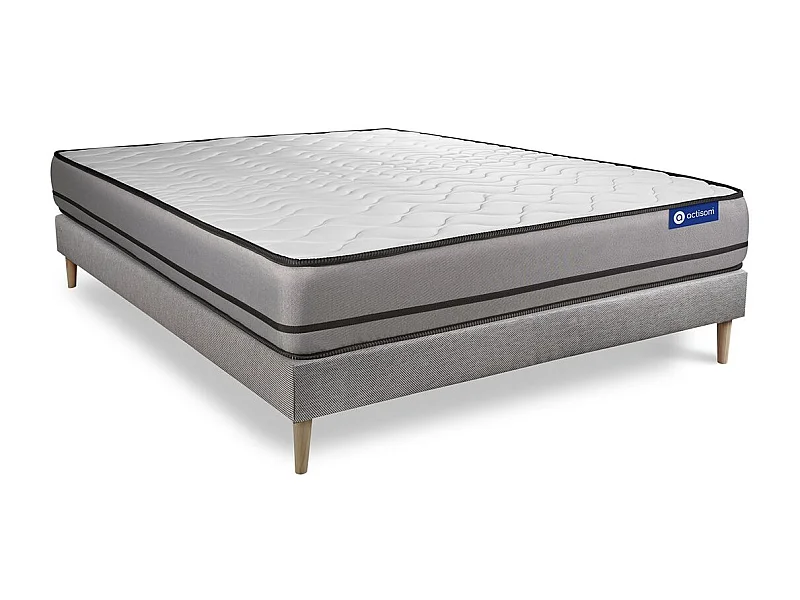 Ensemble matelas ACTIFLEX NIGHT 120x190cm RESSORTS ENSACHES 3zones de confort + sommier KIT gris