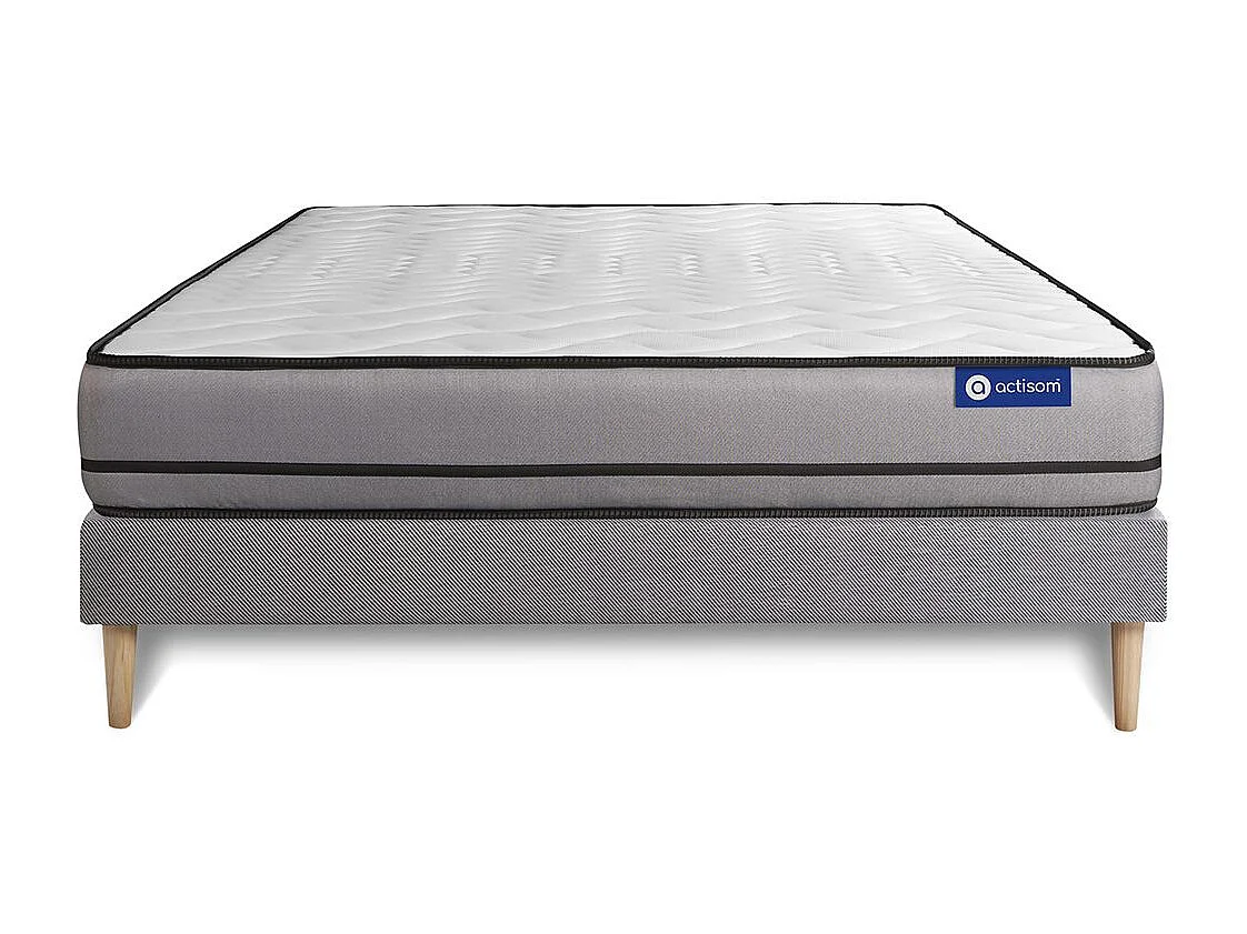 Ensemble matelas ACTIFLEX NIGHT 120x190cm RESSORTS ENSACHES 3zones de confort + sommier KIT gris