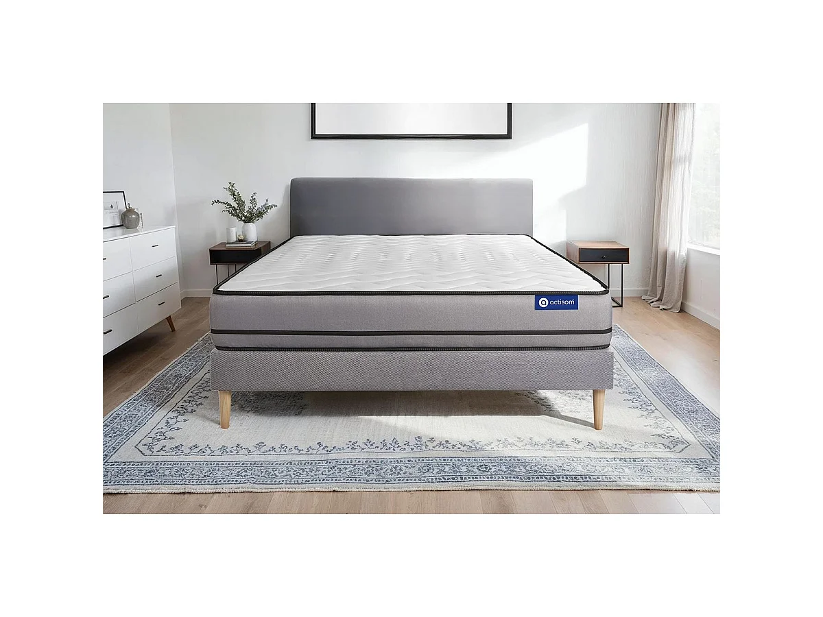 Ensemble matelas ACTIFLEX NIGHT 120x190cm RESSORTS ENSACHES 3zones de confort + sommier KIT gris