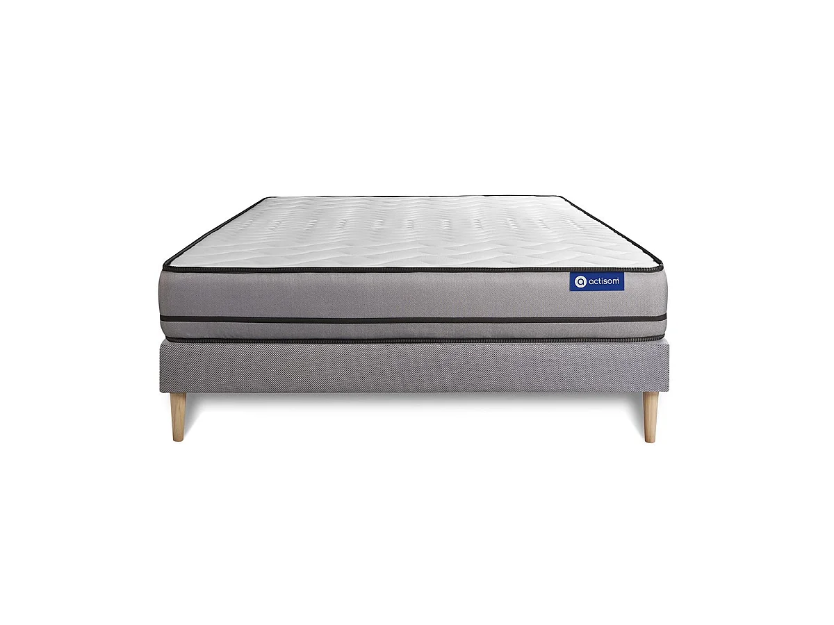 Ensemble matelas ACTIFLEX NIGHT 120x190cm RESSORTS ENSACHES 3zones de confort + sommier KIT gris