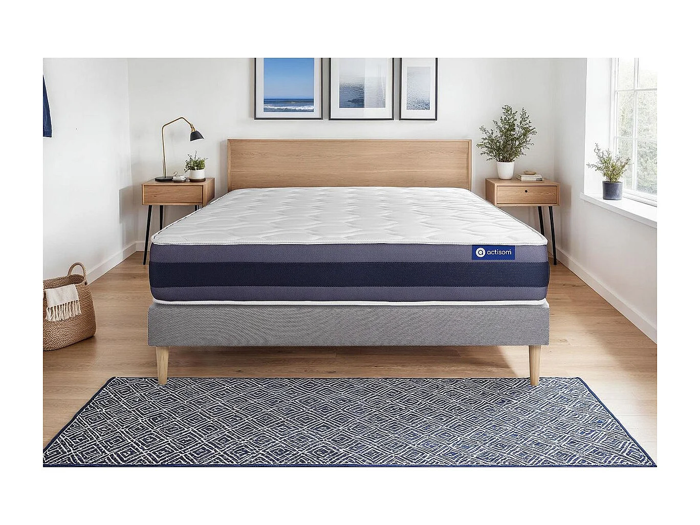 Ensemble matelas Ressorts ensachés+Mémoire de forme ACTIFLEX MORPHO 120x200 Maxi épaisseur 5zones confort + sommier KIT gris