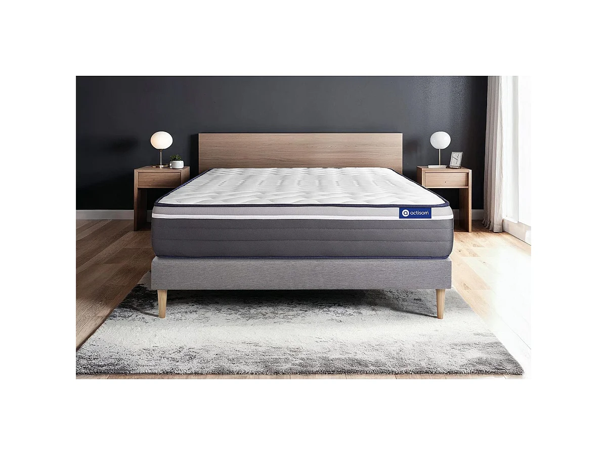 Ensemble matelas ACTIFLEX PLUS 80x190 Ressorts ensachés+Mémoire de forme Maxi épaisseur 7zones de confort + sommier KIT gris