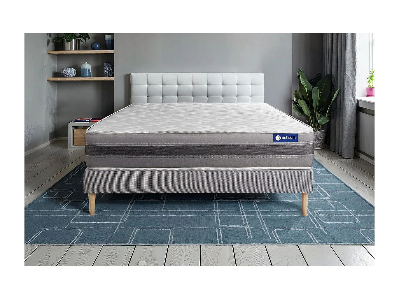 Ensemble matelas ACTILATEX RELAX Latex et mémoire de forme 80x200 cm Maxi épaisseur 5zones de confort + sommier KIT gri