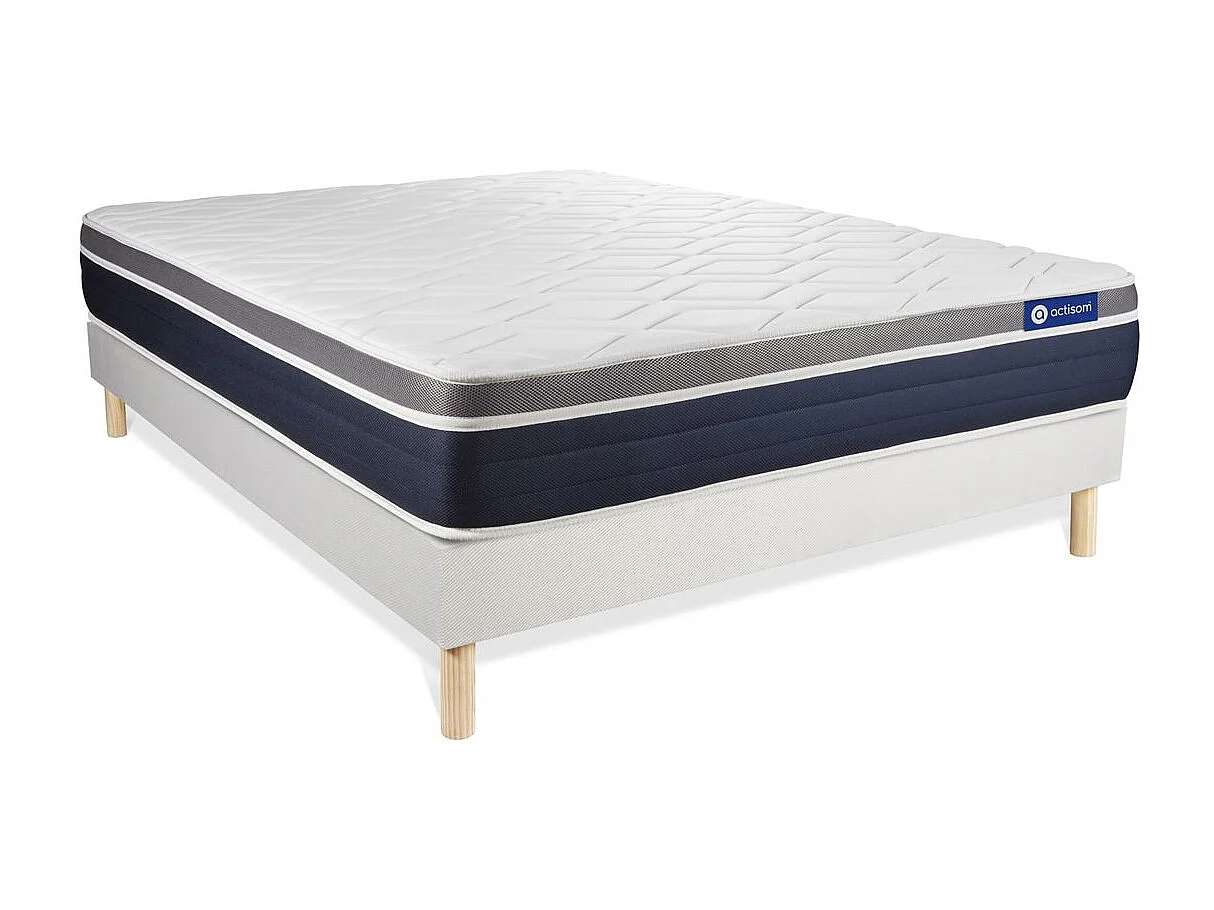 Ensemble ACTIMEMO CONFORT Matelas mémoire de forme 120x190 cm Maxi épaisseur 7zones de confort + sommier KIT blanc