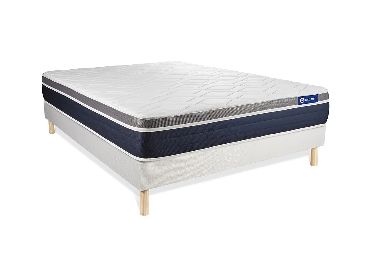 Ensemble ACTIMEMO CONFORT Matelas mémoire de forme 120x200 cm Maxi épaisseur 7zones de confort + sommier KIT blanc