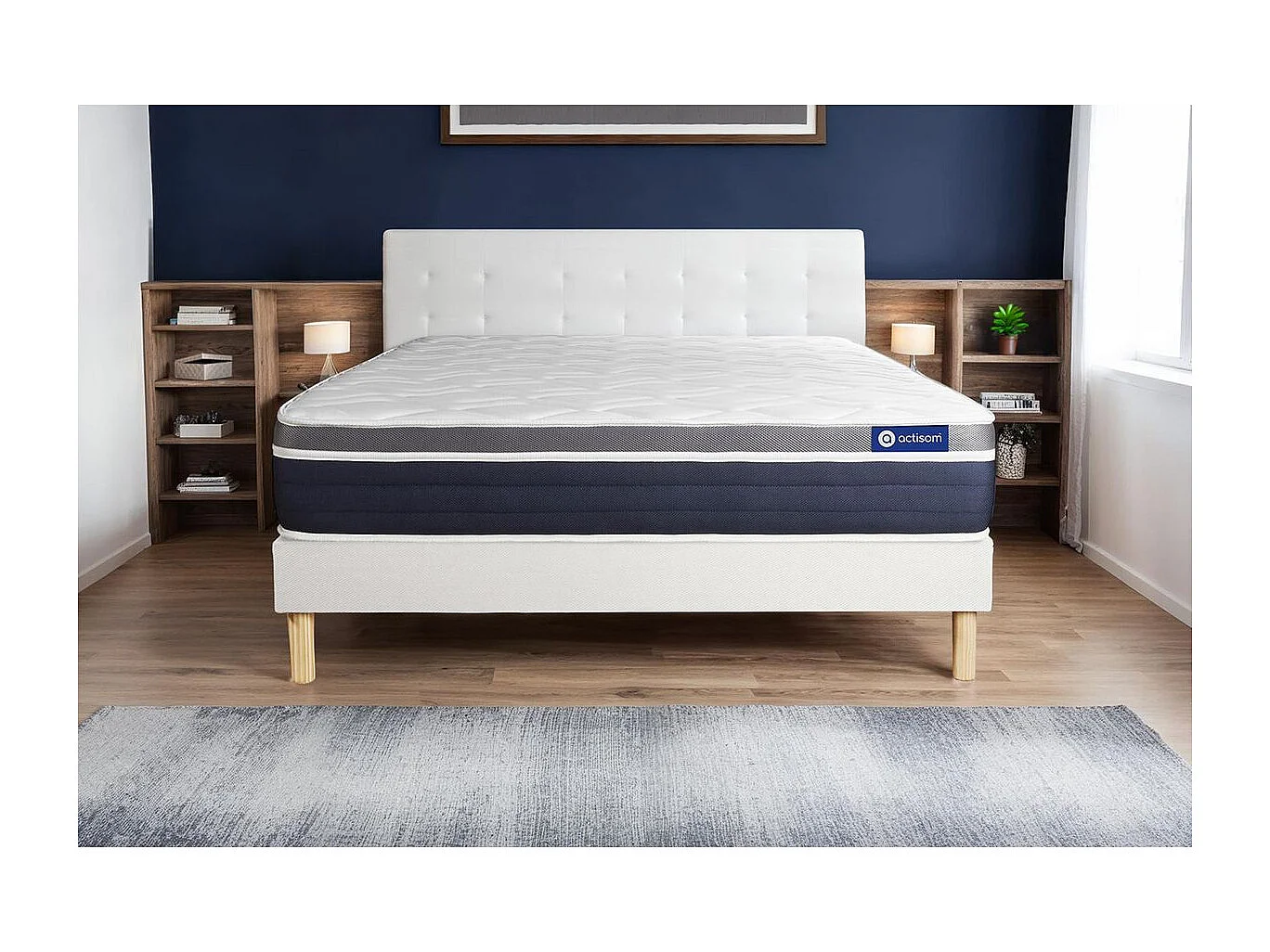 Ensemble ACTIMEMO CONFORT Matelas mémoire de forme 120x200 cm Maxi épaisseur 7zones de confort + sommier KIT blanc