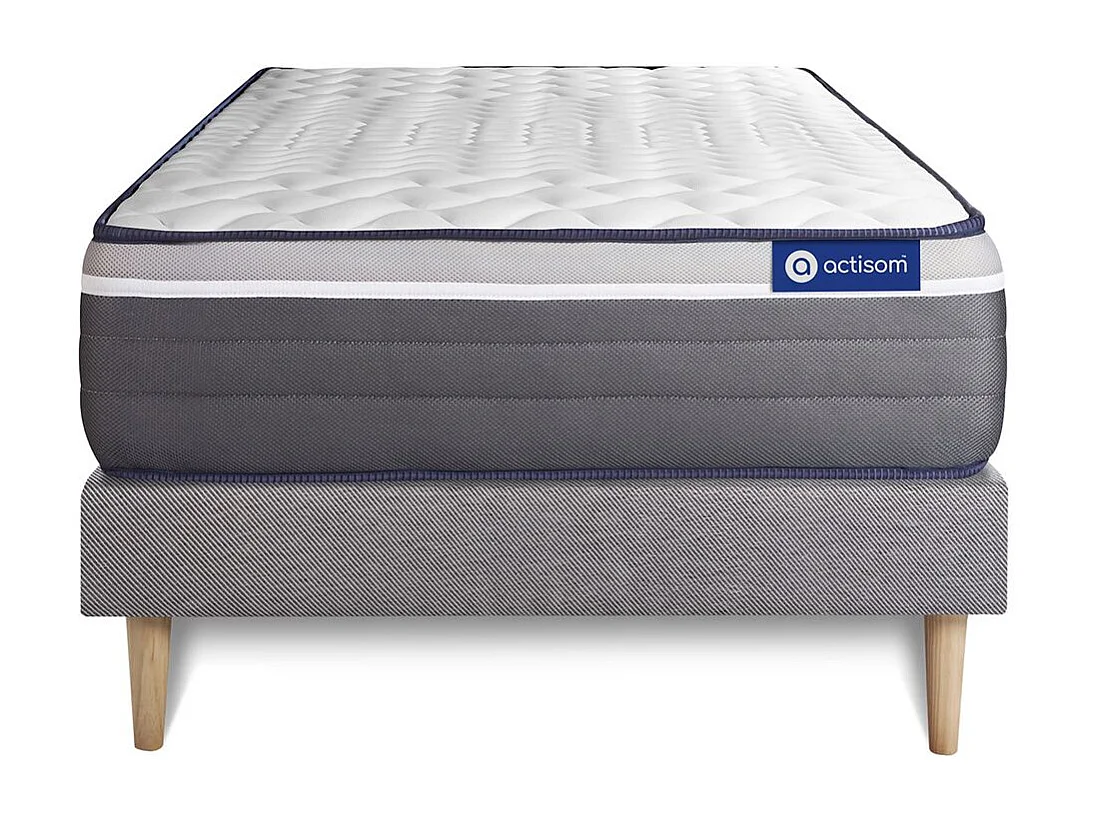 Ensemble matelas ACTIMEMO PLUS 80x200 Mémoire de forme Maxi épaisseur 7zones de confort + sommier KIT gris