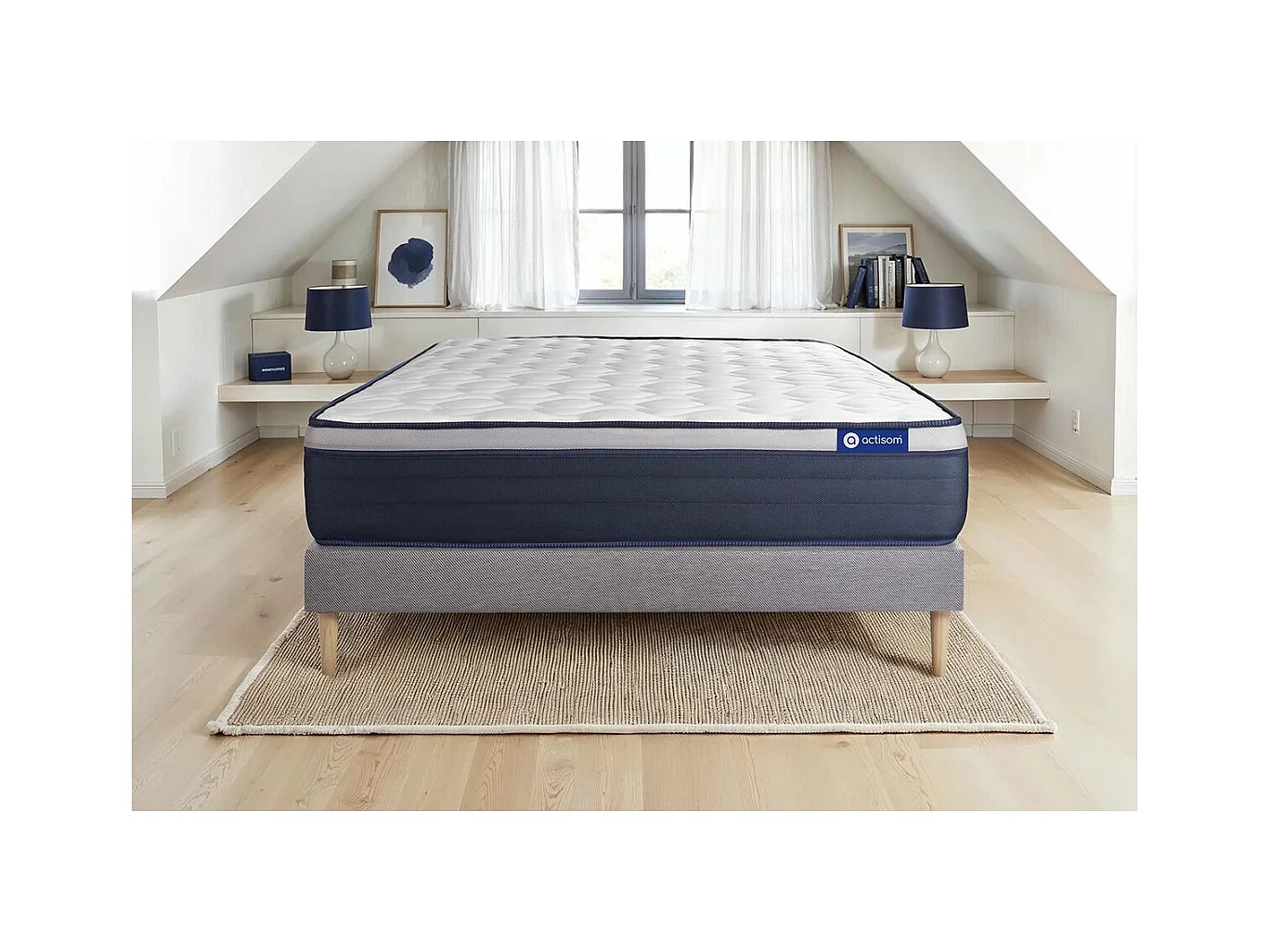 Ensemble matelas Ressorts ensachés+Mémoire de forme ACTIFLEX MAX 120x200 cm Maxi épaisseur 7zones confort + sommier KIT gris