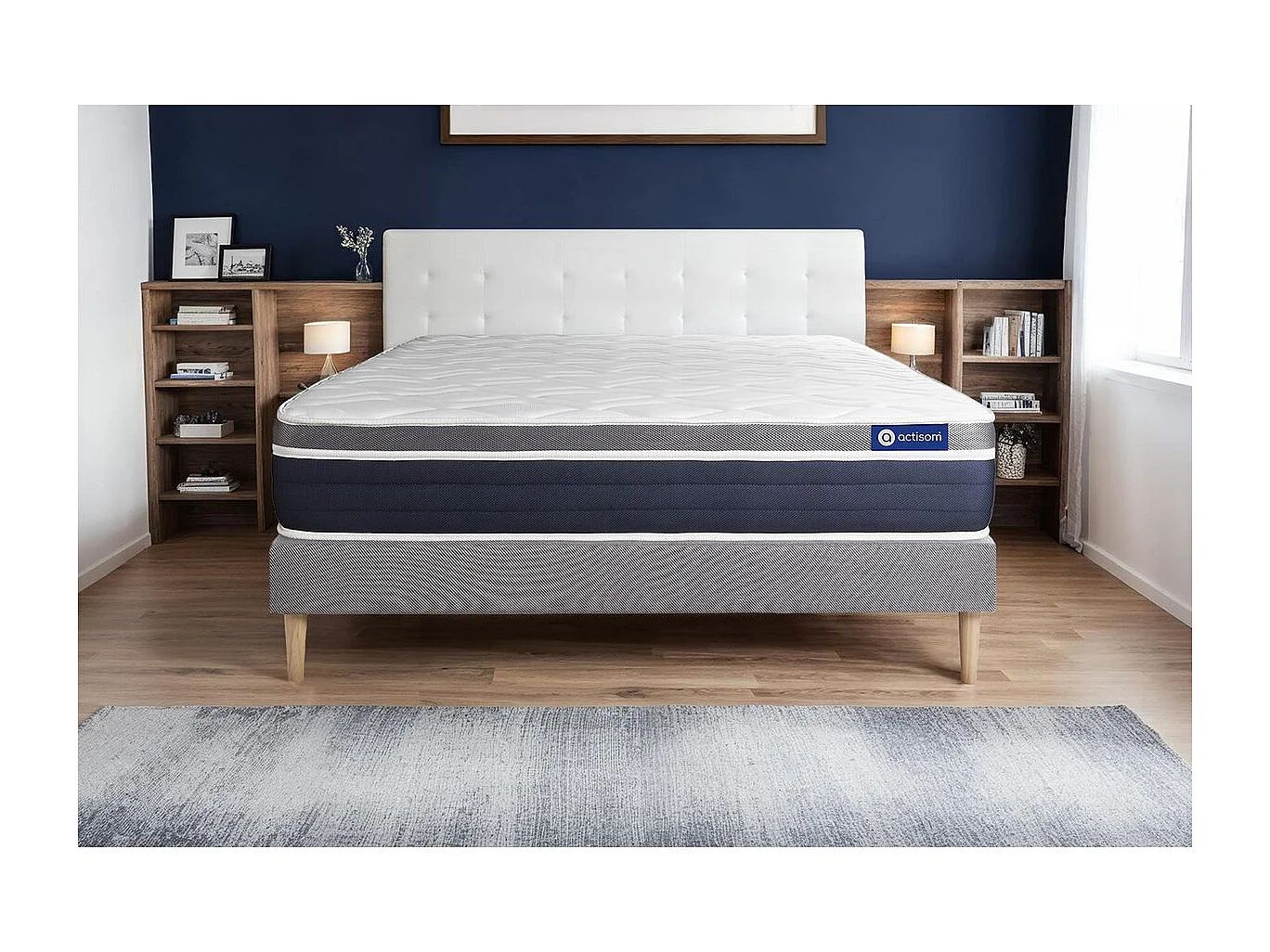 Ensemble ACTIFLEX CONFORT Matelas Ressorts ensachés+mémoire de forme 120x190cm Maxi épaisseur + sommier KIT gris