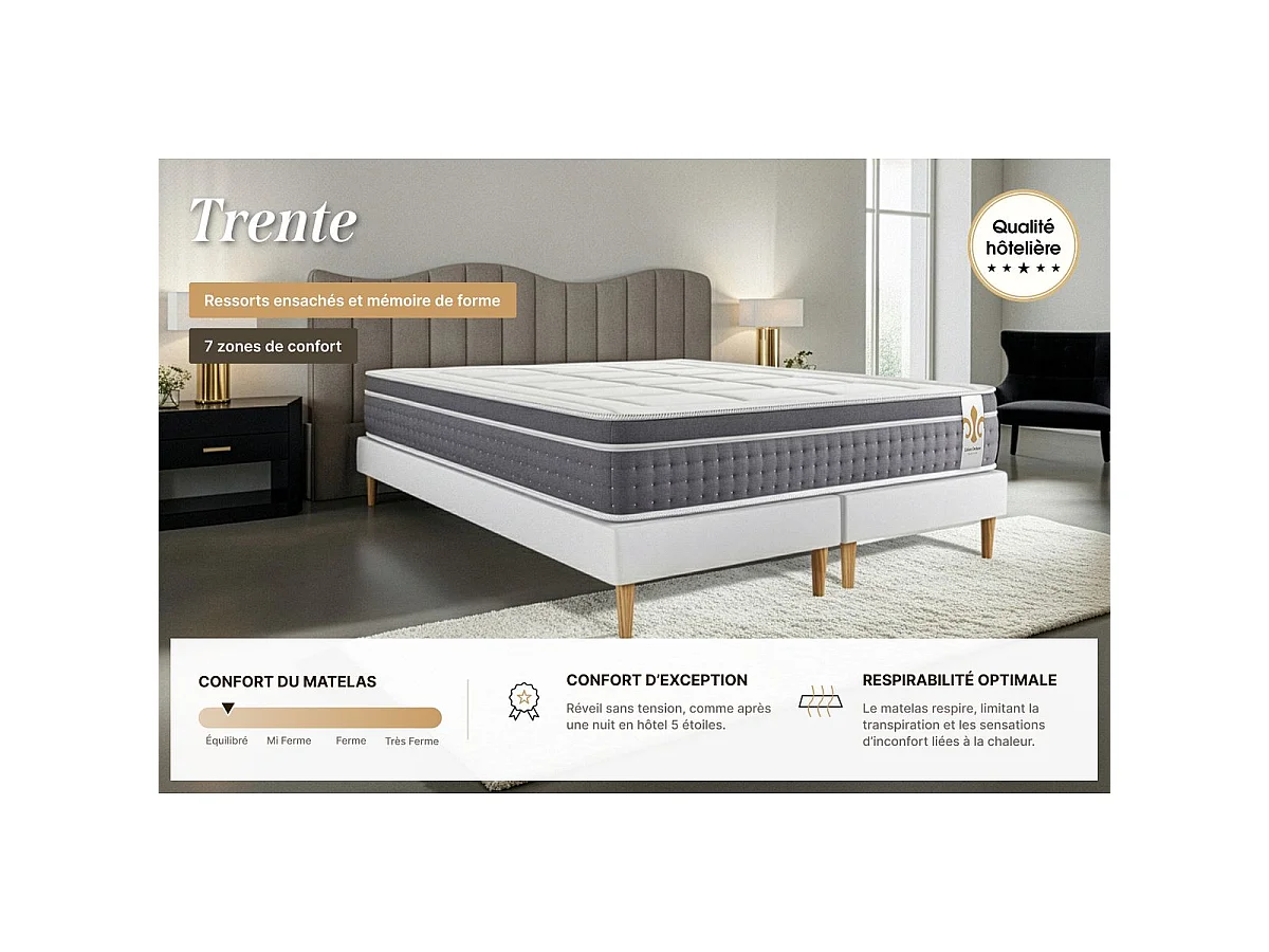 Ensemble Le Trente 160 x 200 cm sommier Blanc