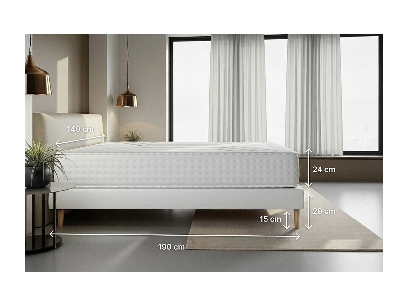 Ensemble Le Vingt-Quatre 140 x 190 cm sommier Blanc