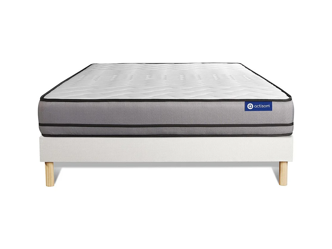 Ensemble matelas ACTILATEX 120x200cm 2 faces à MÉMOIRE DE FORME + LATEX 3zones de confort + sommier KIT blanc