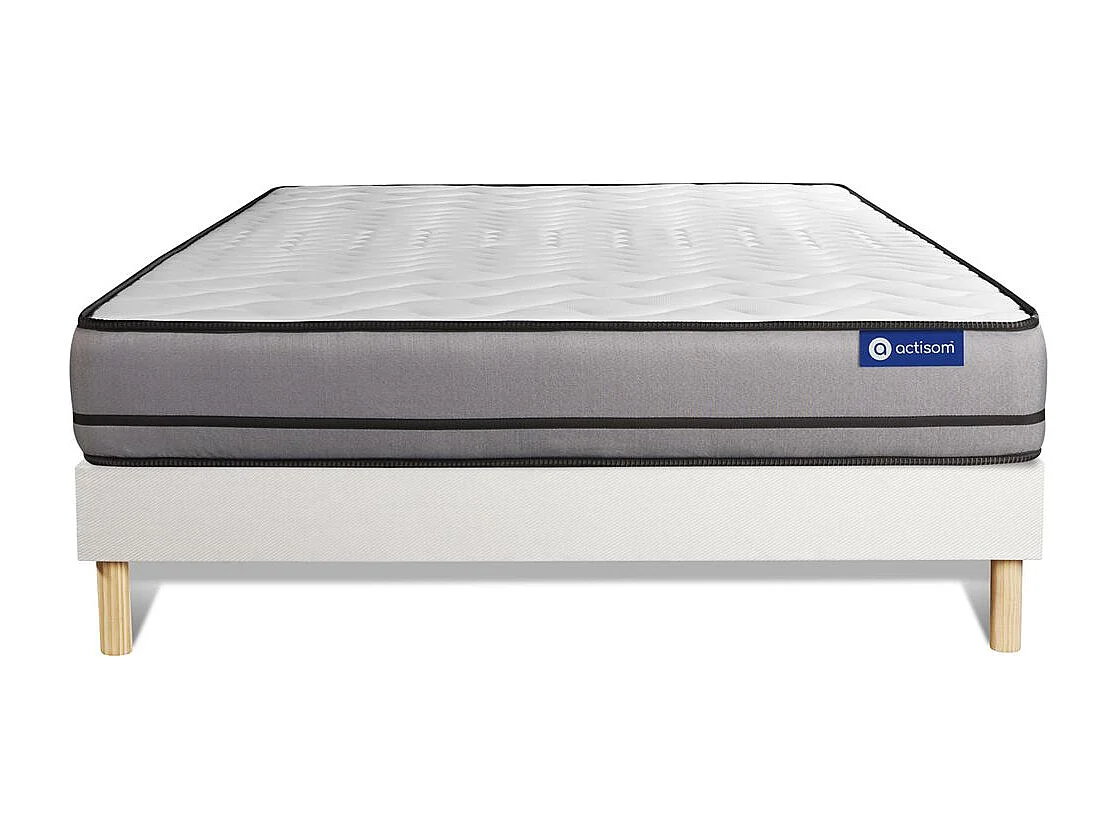 Ensemble matelas ACTILATEX 120x200cm 2 faces à MÉMOIRE DE FORME + LATEX 3zones de confort + sommier KIT blanc