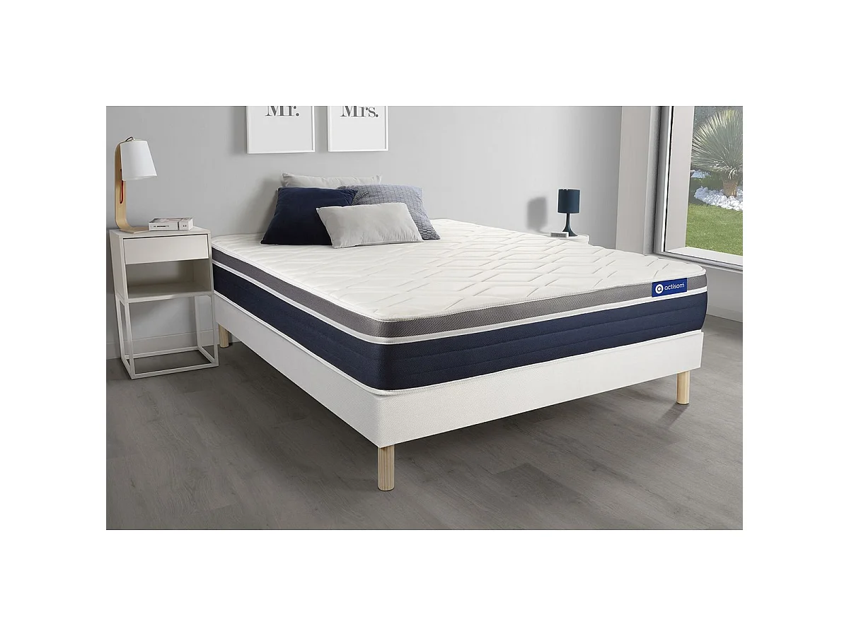 Ensemble ACTILATEX CONFORT Matelas Latex+mémoire de forme 80x200 cm Maxi épaisseur 7zones de confort + sommier KIT blanc