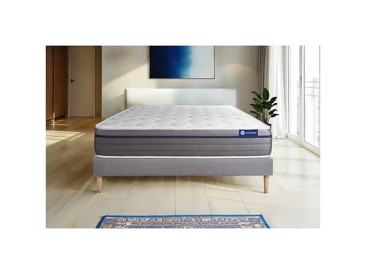 Ensemble matelas Latex+Mémoire de forme ACTILATEX ZEN 120x190 Maxi épaisseur 7zones de confort + sommier KIT gris