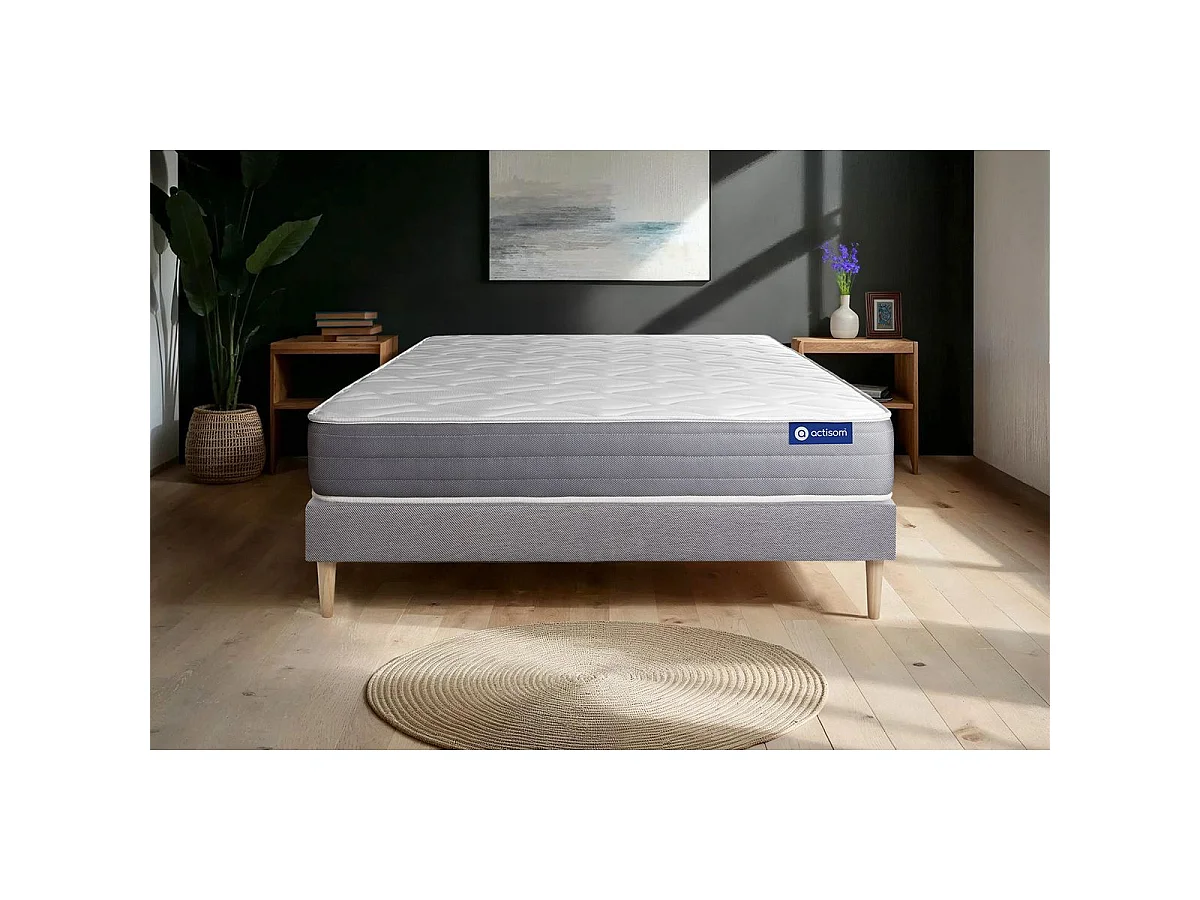 Ensemble matelas ACTILATEX DREAM Latex et mémoire de forme 120x190 cm 5zones de confort + sommier KIT gris