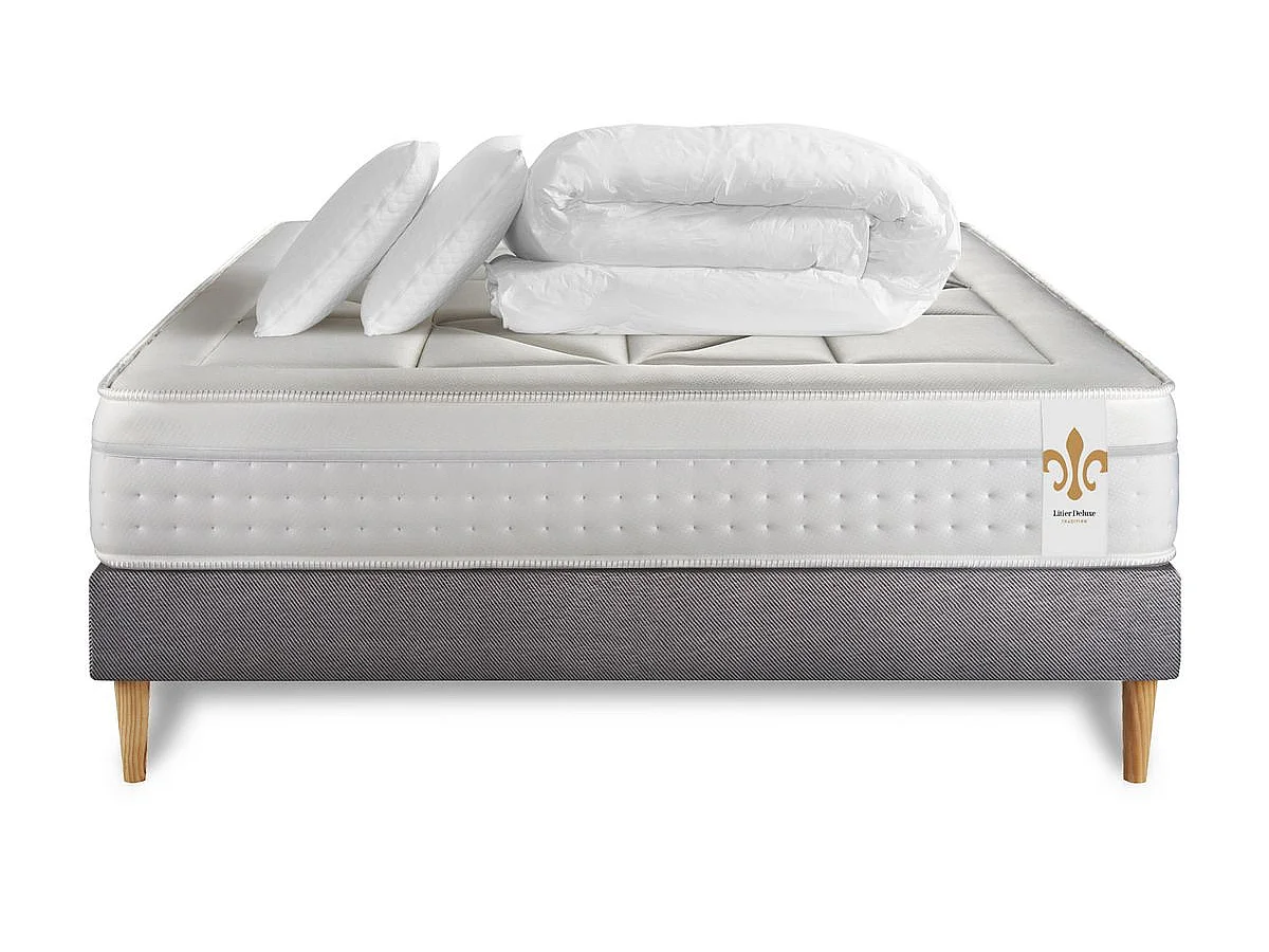 Pack Vingt-Huit 140 x 190 cm sommier Kit Gris