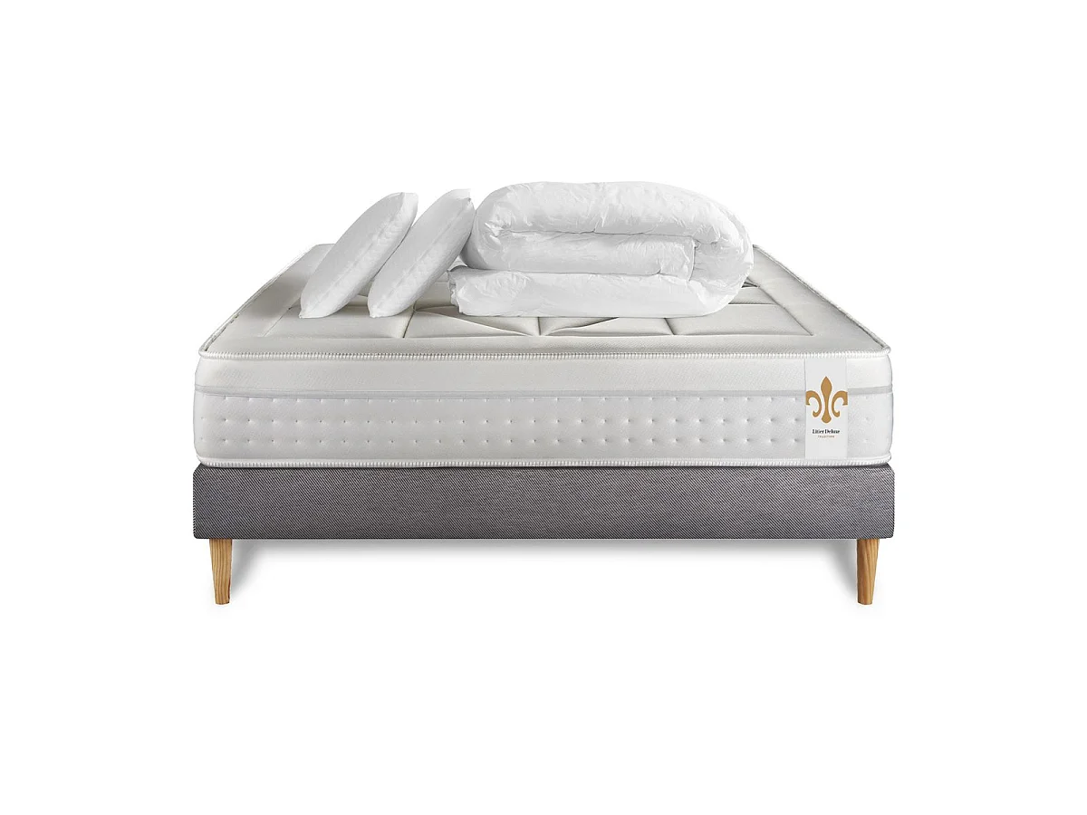 Pack Vingt-Huit 140 x 190 cm sommier Kit Gris
