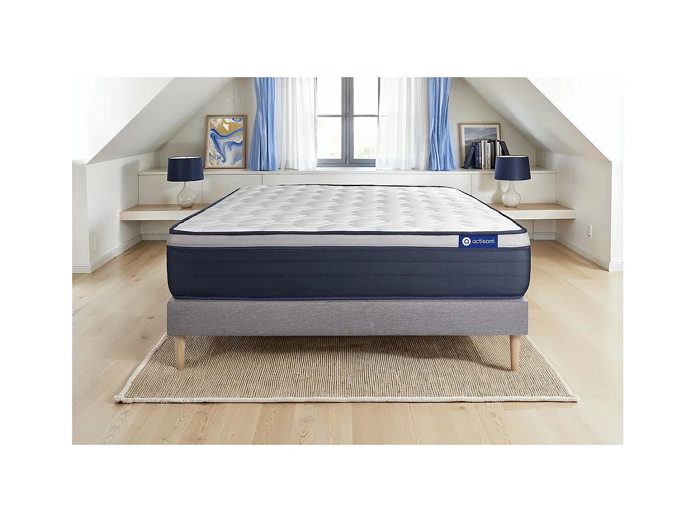 Ensemble matelas Latex+Mémoire de forme ACTILATEX MAX 120x200 cm Maxi épaisseur 7zones de confort + sommier KIT gris