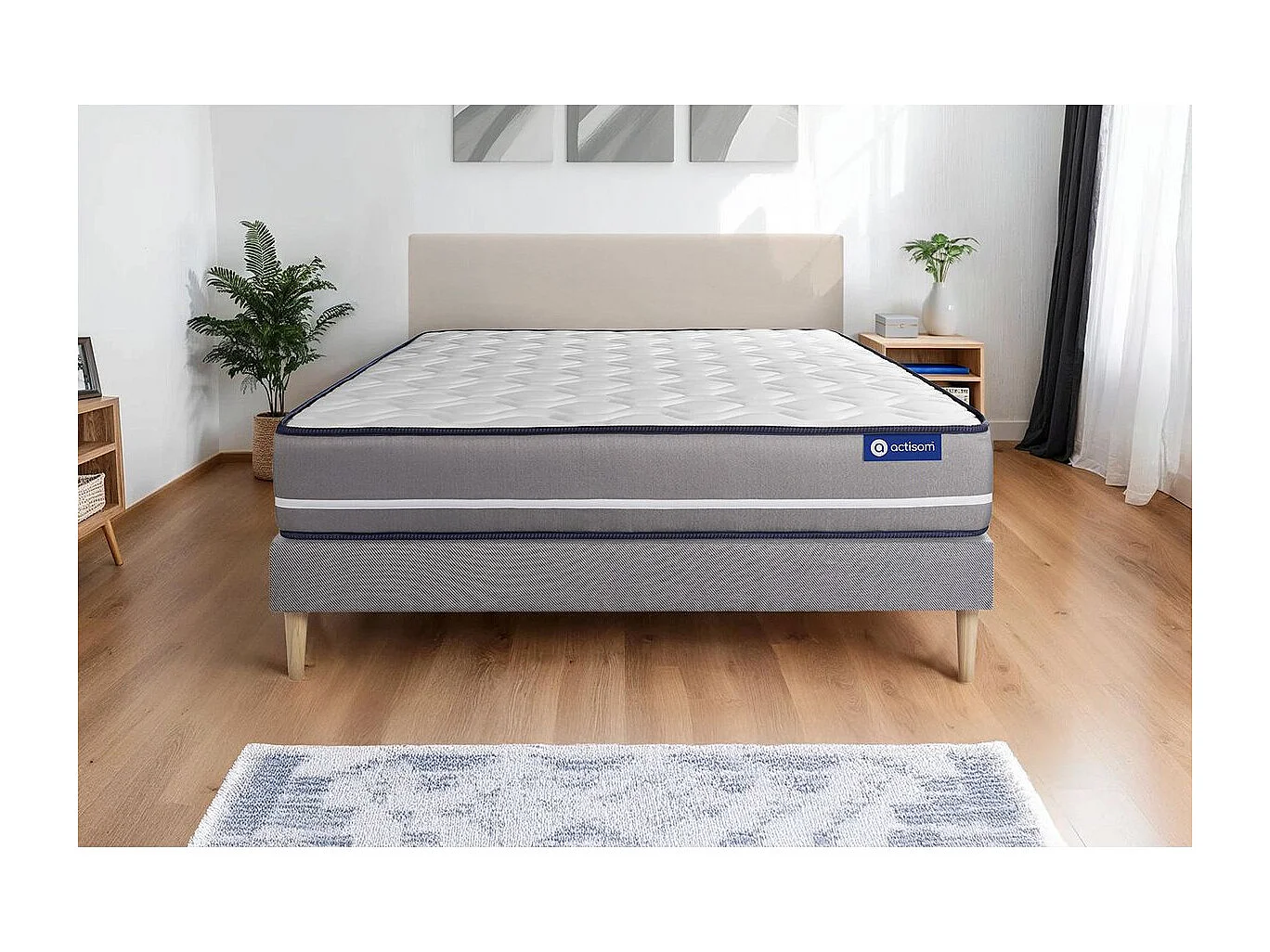 Ensemble matelas à mémoire ACTIMEMO PUR 120x190cm 3zones de confort + sommier KIT gris