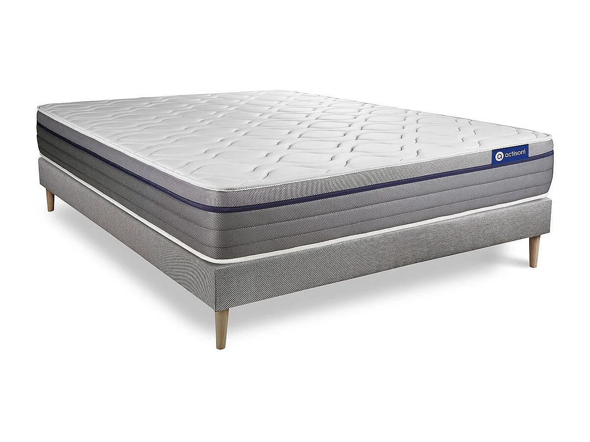 Ensemble matelas Mémoire de forme ACTIMEMO ZEN 120x190 Maxi épaisseur 7zones de confort + sommier KIT gris