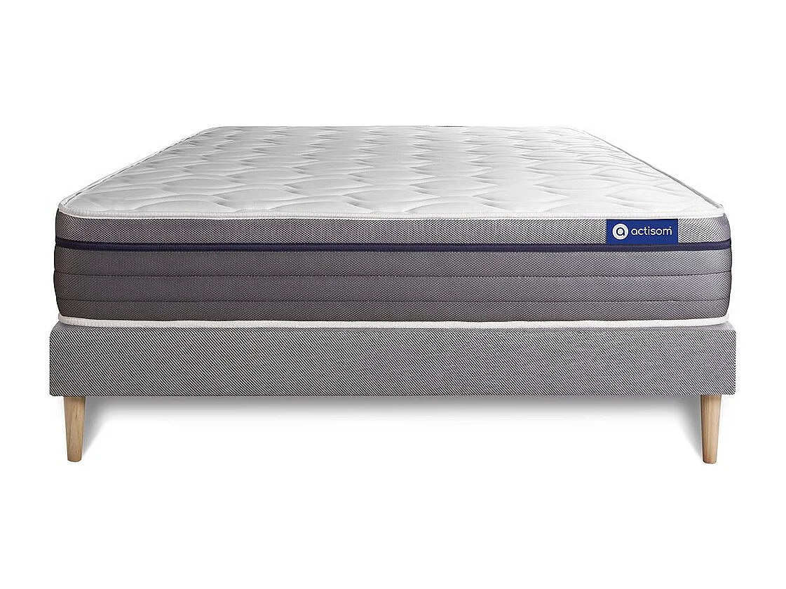 Ensemble matelas Mémoire de forme ACTIMEMO ZEN 120x190 Maxi épaisseur 7zones de confort + sommier KIT gris