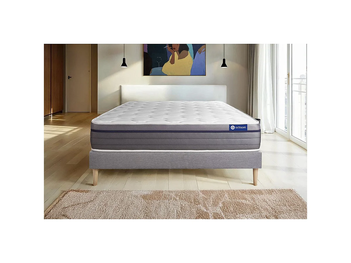 Ensemble matelas Mémoire de forme ACTIMEMO ZEN 120x190 Maxi épaisseur 7zones de confort + sommier KIT gris